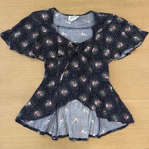 Vintage G.S.L Floral Polkadot Flutter Sleeve Blouse